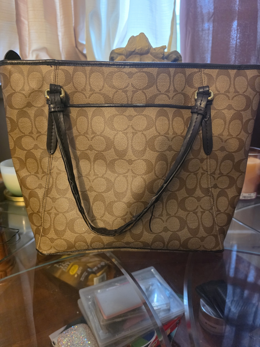 Coach Signature Canvas Tote in Brown with Black Handles - Picture 8 of 9